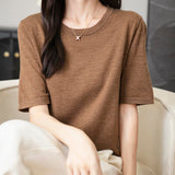 Chanyarn女性の100%メリノウールベースレイヤーシャツトップクルーネック半袖旅行ハイキングTシャツプルオーバーセーター