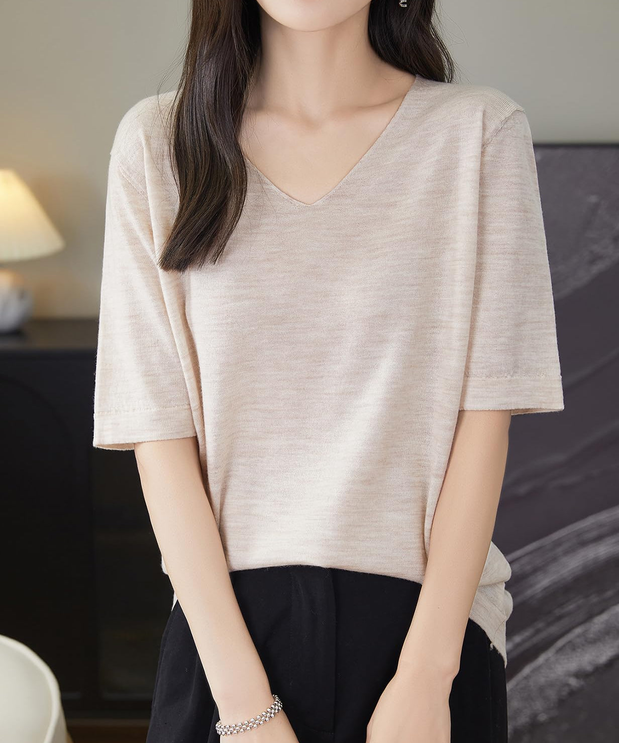 100% Merino Wool V-Neck Short Sleeve Base Layer Tee