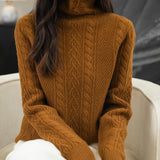 100% Merino Wool Turtleneck Cable Pullover