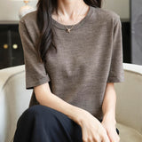 Chanyarn女性の100%メリノウールベースレイヤーシャツトップクルーネック半袖旅行ハイキングTシャツプルオーバーセーター