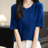 Chanyarn女性の100%メリノウールベースレイヤーシャツトップクルーネック半袖旅行ハイキングTシャツプルオーバーセーター