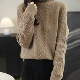 100% Merino Wool Turtleneck Cable Pullover