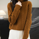 100% Merino Wool Turtleneck Cable Pullover