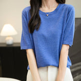 Chanyarn女性の100%メリノウールベースレイヤーシャツトップクルーネック半袖旅行ハイキングTシャツプルオーバーセーター