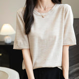 Chanyarn女性の100%メリノウールベースレイヤーシャツトップクルーネック半袖旅行ハイキングTシャツプルオーバーセーター