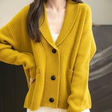 Chanyarn Women's 100%Merino Wool Seater2025秋冬vネックラペルボタンダウン長袖ニットカーディガンポケット