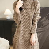 100% Merino Wool Turtleneck Sweater Dress