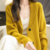 Chanyarn Women's 100%Merino Wool Seater2025秋冬vネックラペルボタンダウン長袖ニットカーディガンポケット