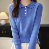 Merino Wool Polo Neck Pullover Sweater