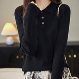 Merino Wool Polo Neck Pullover Sweater