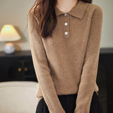 Merino Wool Polo Neck Pullover Sweater