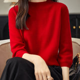 100% 메리노 울 목넥 하프 슬리브 스웨터