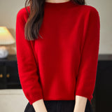 100% 메리노 울 목넥 하프 슬리브 스웨터