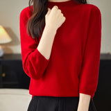 100% Merino Wool Mockneck Half Sleeve Sweater