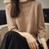 100% 메리노 울 목넥 하프 슬리브 스웨터