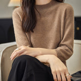 100% 메리노 울 목넥 하프 슬리브 스웨터