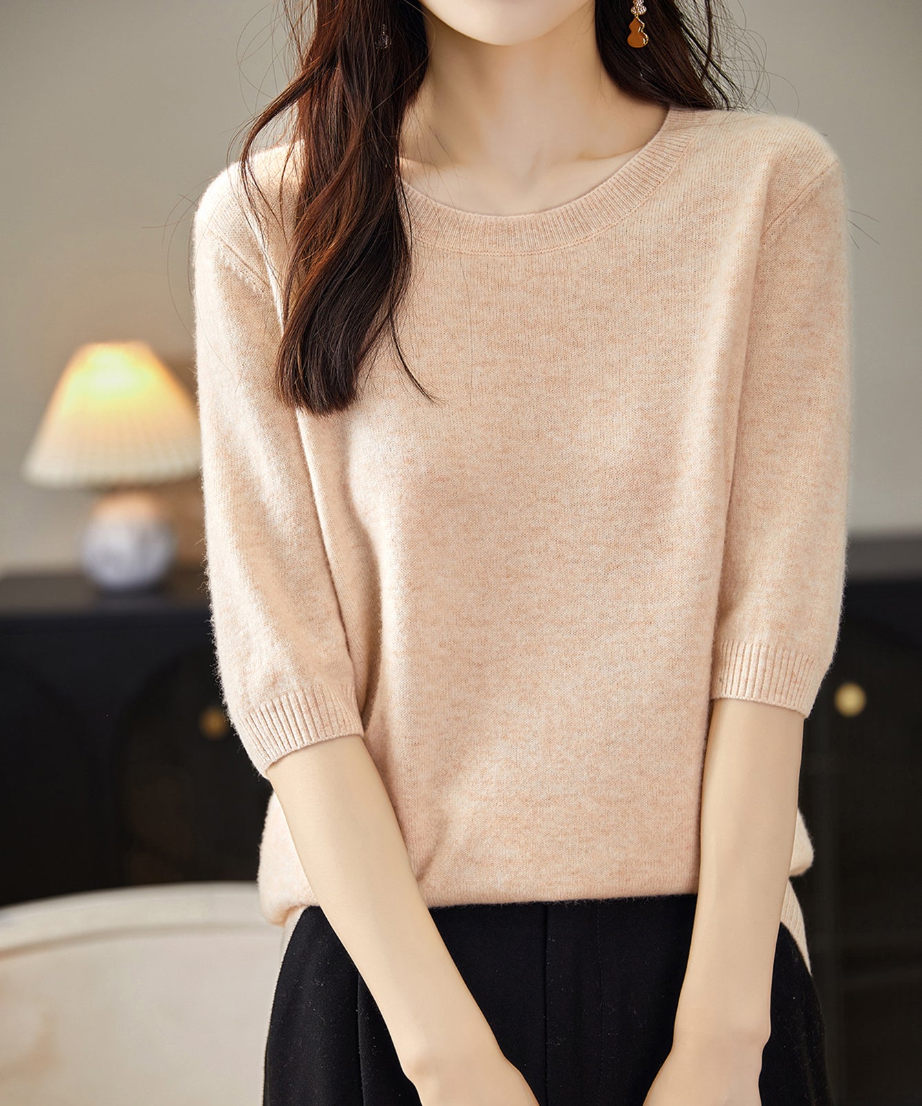 100% Merino Wool Crewneck Half Sleeve Sweater