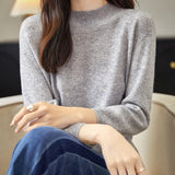 100% 메리노 울 목넥 하프 슬리브 스웨터