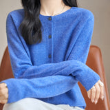 100% 메리노 울 크루넥 카디건 스웨터