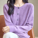 100% 메리노 울 크루넥 카디건 스웨터