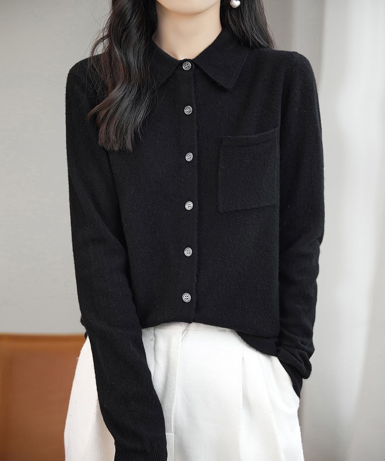 100% Merino Wool Poloneck Cardigan Sweater