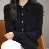 100% 메리노 울 폴로넥 카디건 스웨터