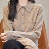 100% 메리노 울 폴로넥 카디건 스웨터