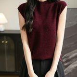 100% Merino Wool Casual Mock Neck Knit Vest