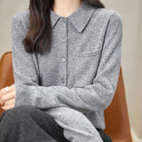 100% 메리노 울 폴로넥 카디건 스웨터