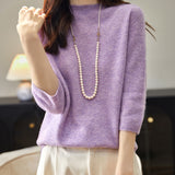 100% Merino Wool Mockneck Half Sleeve Sweater