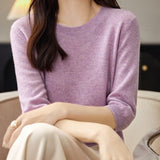 100% 메리노 울 크루넥 하프 슬리브 스웨터