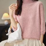 100% Merino Wool Mockneck Half Sleeve Sweater