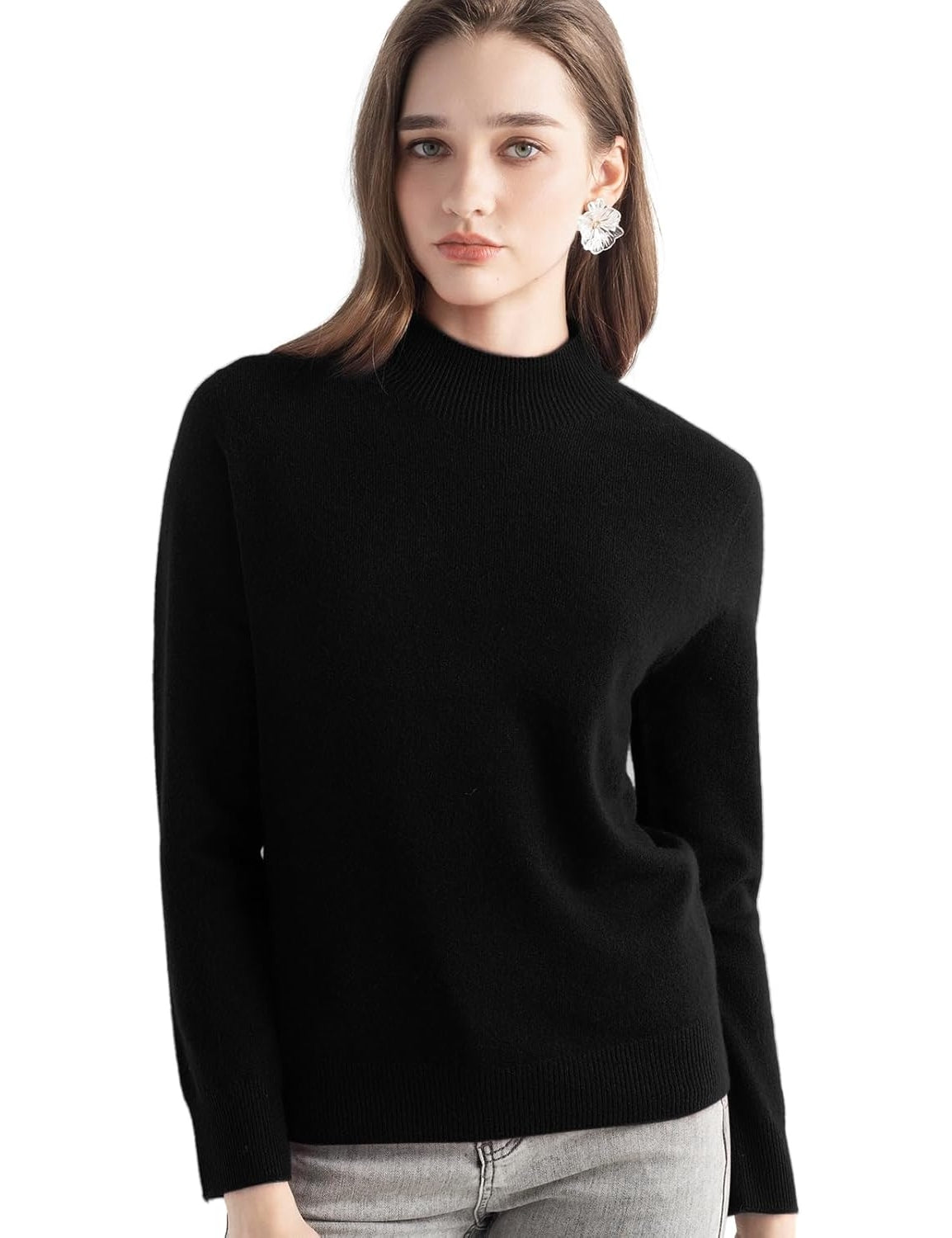 100% Pure Cashmere Mock Neck Pullover Sweater