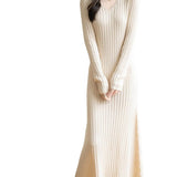 Merino Wool Blend V-Neck Ribbed Bodycon Knit Dress