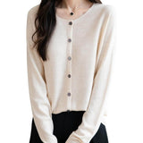 Merino Wool Blend Seamless Crewneck Cardigan