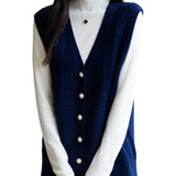 Merino Wool Blend Cable Knit Vest with Buttons