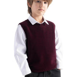 Colete suéter 100% lã Merino para meninos e meninas com gola redonda