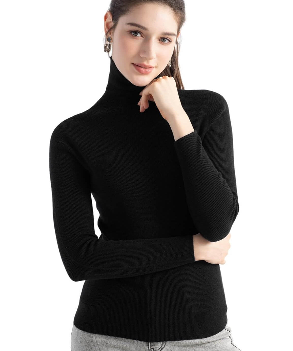 Merino Wool Blend Ribbed Turtleneck Slim Fit Sweater