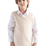Meninos & Colete de malha sem mangas com decote em V, 100% lã merino, para meninas