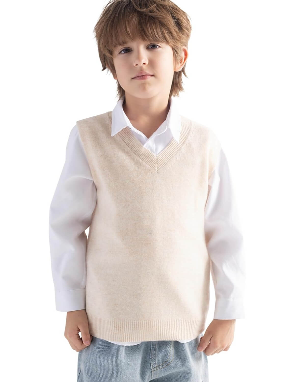 Boys & Girls 100% Merino Wool V-Neck Sleeveless Knit Sweater Vest