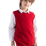 Colete suéter 100% lã Merino para meninos e meninas com gola redonda