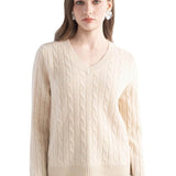 100% Cashmere V-Neck Cable Knit Sweater