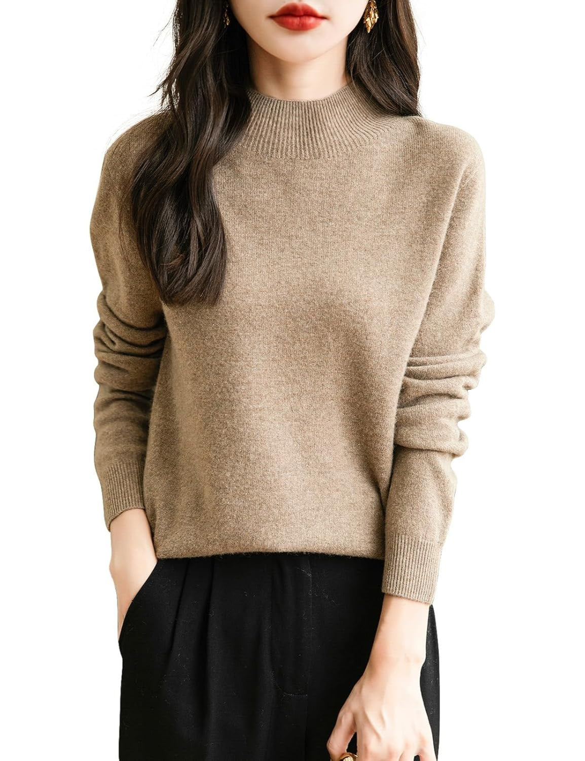 Maglione a collo finto senza cuciture 100% lana merino australiana