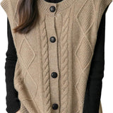 Chanyarn Women's 100% Merino Wool Sweater Vest 2025 Fall Winter Crew Neck Button Down Sleeveless Cable Knitted Sweater