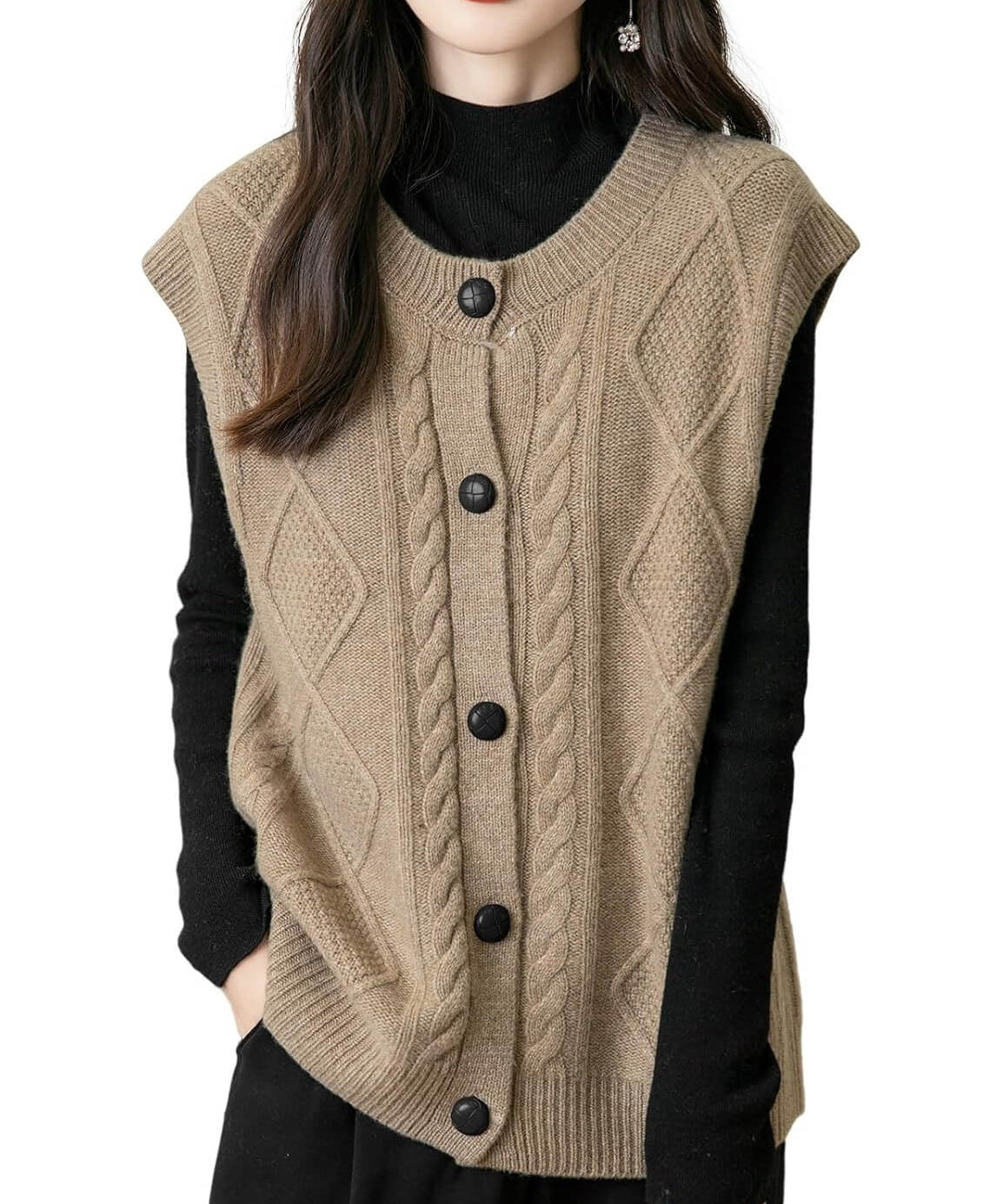 100% Merino Wool Crewneck Button Sweater Vest