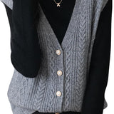 Women's 100% Merino Wool Sweater Vest 2025 Fall Winter V Neck Button Down Sleeveless Cable Knit Sweater Vest