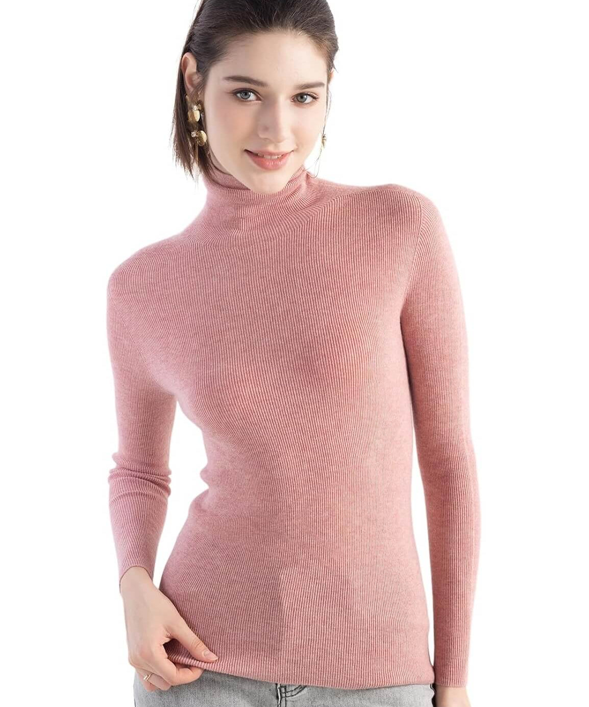 Merino Wool Blend Ribbed Turtleneck Slim Fit Sweater