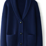 Women's Merino Wool Sweater V-Neck Ribbed 2025 Fall Winter Lapel Button Down Long Sleeve Knit Cardigan with Pocket
