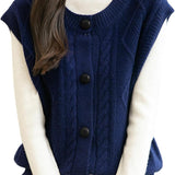 Chanyarn Women's 100% Merino Wool Sweater Vest 2025 Fall Winter Crew Neck Button Down Sleeveless Cable Knitted Sweater