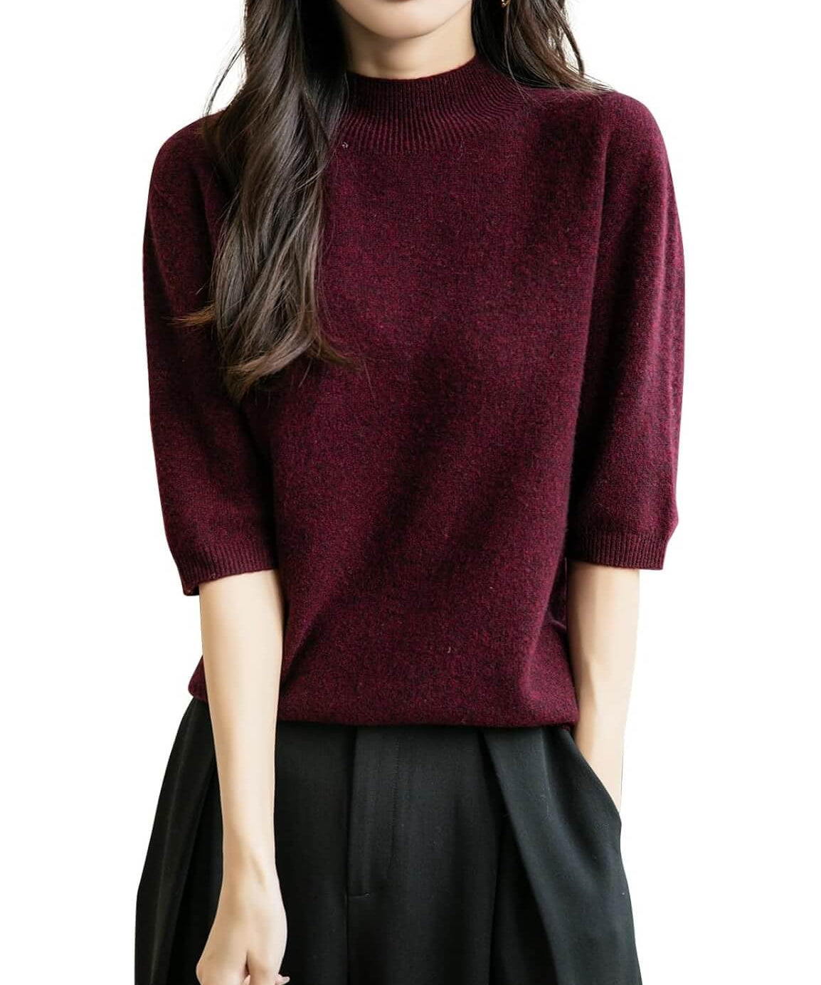 Bezszwowy sweter z krótkim rękawem, wykonany w 100% z wełny merynosów